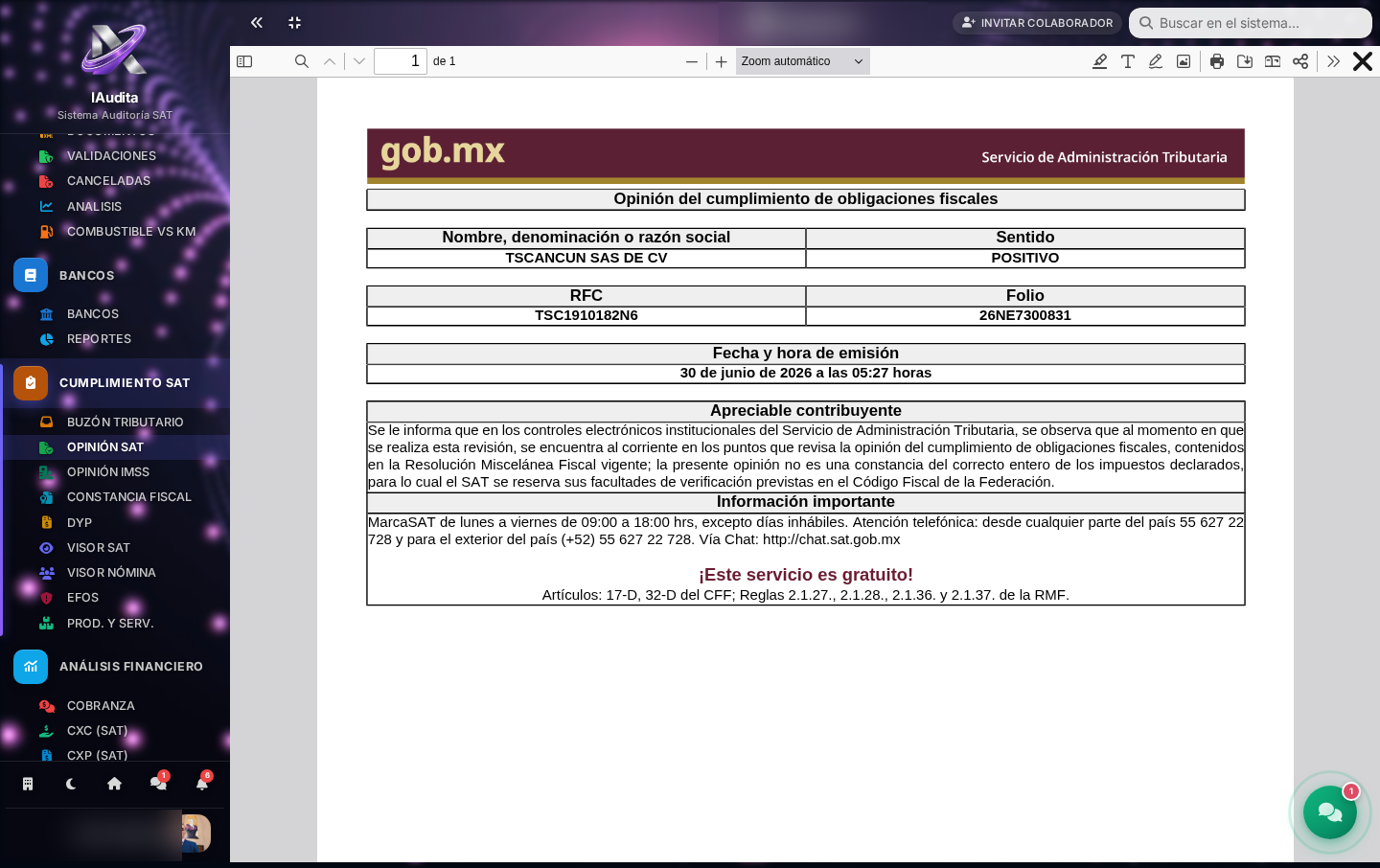 Opinión de Cumplimiento 32-D en iAudita